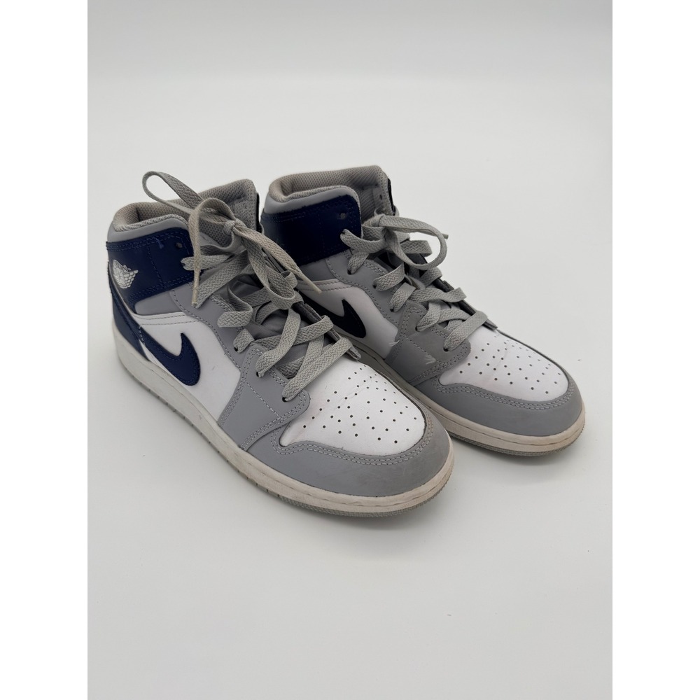 Nike Air Jordan 1‎ Mid Kids Grey White Blue Sneakers Size 6Y